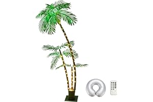 Spurgehom 6FT Lighted Palm Trees Outdoor Artificial Palm Trees for Decorations Decor, LED Artificial Fake Trees Lights for Outside Patio Tiki Bar Tropical Party Backyard Poolside