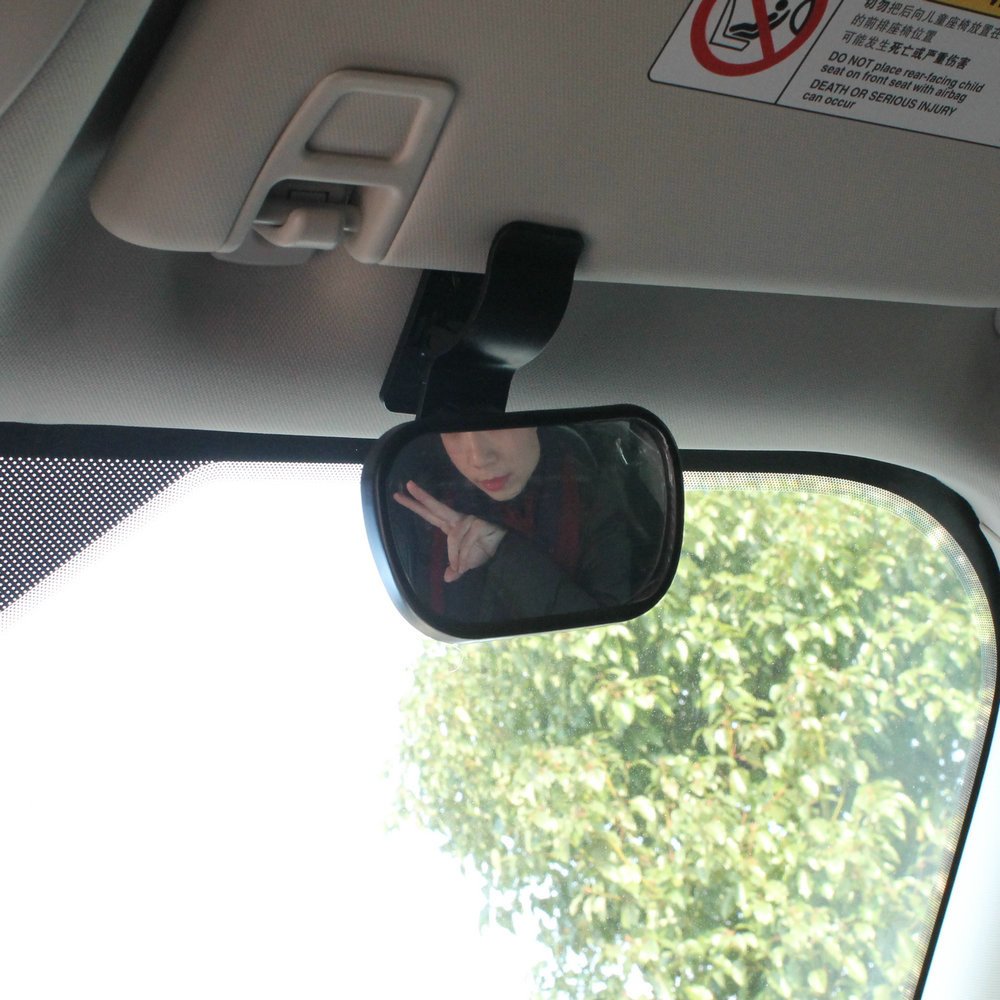 Baby Car Mirror - Rear View Baby Car Back Seat Mirror - Wide Convex Shatterproof Glass - Suction Cup on Windshield / Clip on Car Sun Visor