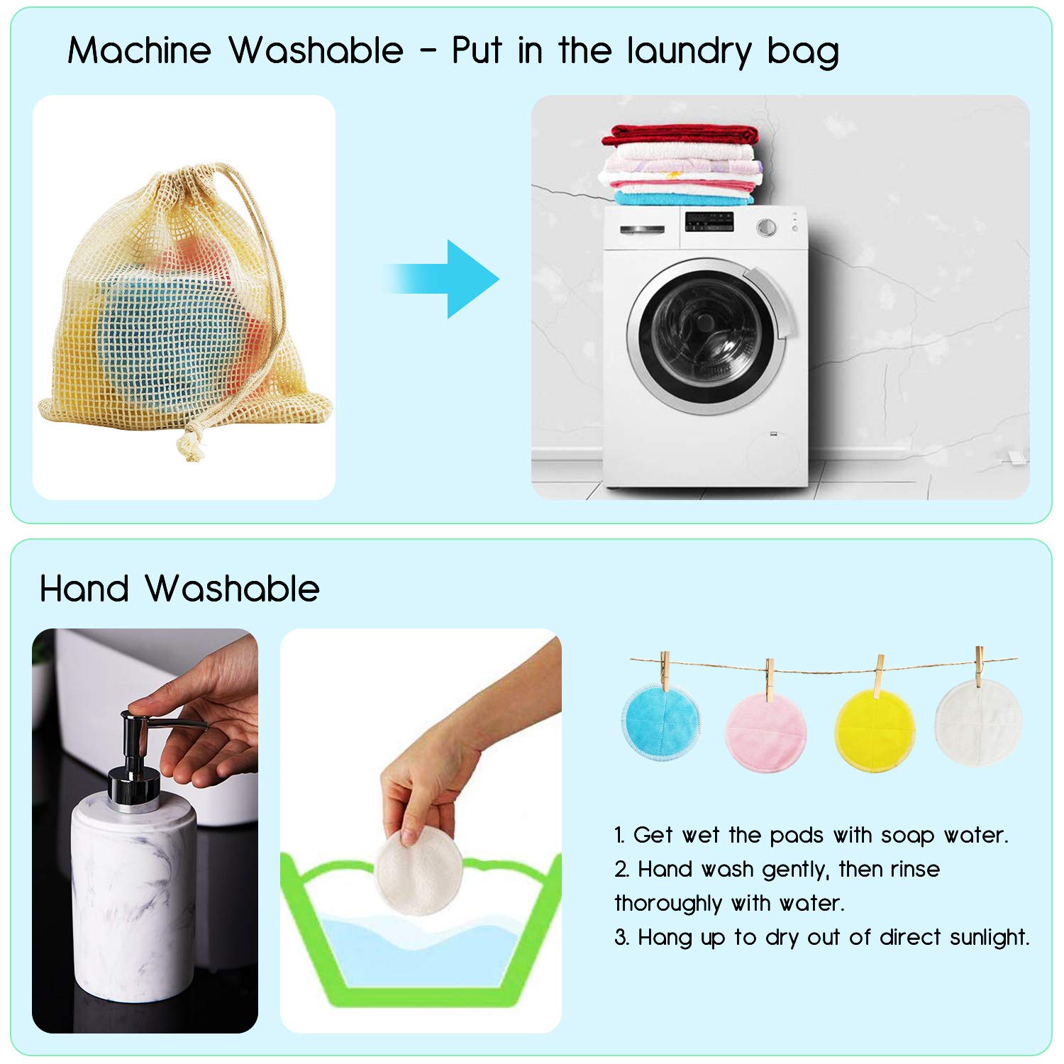 AGAKY Tampons Démaquillants Fibre de Bambou 12pcs Lingette Demaquillant Lavables Réutilisable Biologique en Coton avec Sac à Linge et Sac de Rangement