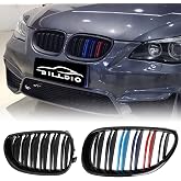 BILLDIO 5 Series E60 Front Kidney Grille ABS Double Slats Color Grille 2Pcs | Sporty Style Color Grille Upgrade, No-Drill Clip-On Install, Sensor &amp; Airflow Compatible With BMW 5 Series E60 E61 2003-2009
