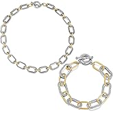 dnswez Two Tone Necklace for Women Mixed Metal Bracelet Set Statement Link Chain Gold Silver Jewelry Gifts for Women