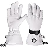 Harssidanzar Winter Leather Skiing Snowboarding Five Finger Snow Glove for Men and Women Army Heli Ski KM069US