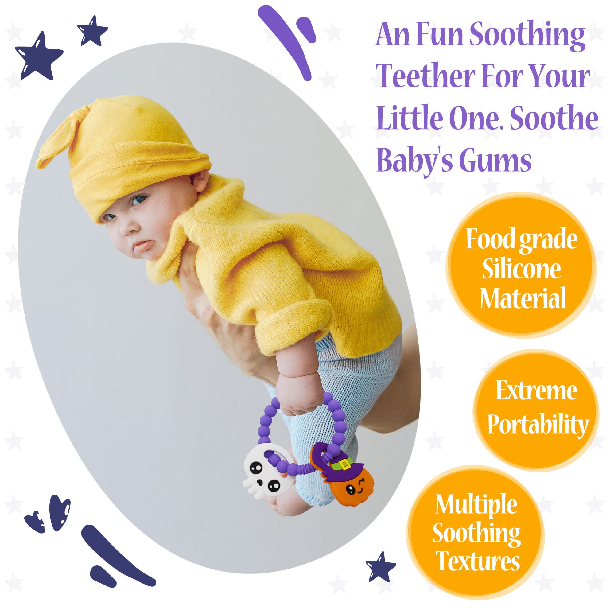 Big Spinach Pumpkin Teether Cute Ghouls Ring Teething Toy and Blind Box Silicone Baby Teether Toy,Girl or Boy Halloween Teether,Nightmare Before Christmas Gifts (2PC)