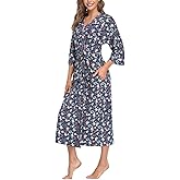 Witbuy Women's Soft Robes Lightweight Kimono Loungewear Long Nightgown Knit Bathrobe Casual Sleepwear Pajamas with Pockets, SFloral navy l