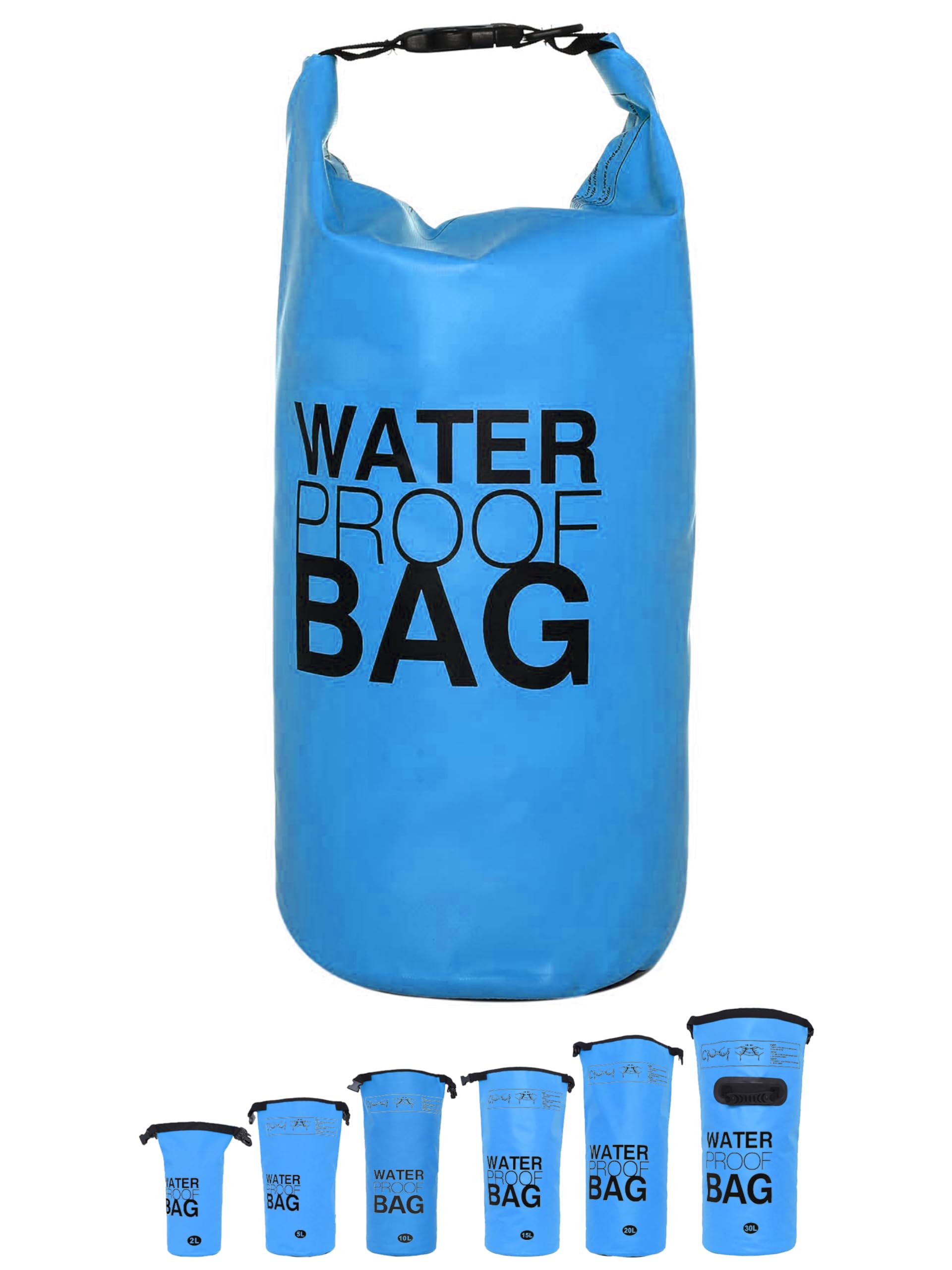 DonDon Waterproof Drybag for Your valuables with Adjustable Shoulder Strap for Kayaking Boating Rafting Fishing Swimming Camping, Hiking in Light Blue 5 litres