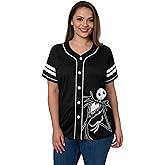 Disney Mickey Mouse Stitch Jack Skellington Womans Jersey Shirt Button Front