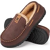 HomeTop Men's Suede Memory Foam Moccasin Slippers Soft Plush Warm Lining House Shoes
