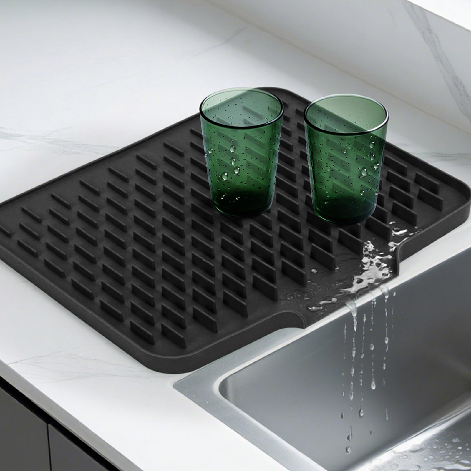 Photo 1 of LONGKING Black Non-Slip Dish Drying Mat - Multi-Use Silicone Mat & Dish Drying Rack for Kitchen Counter