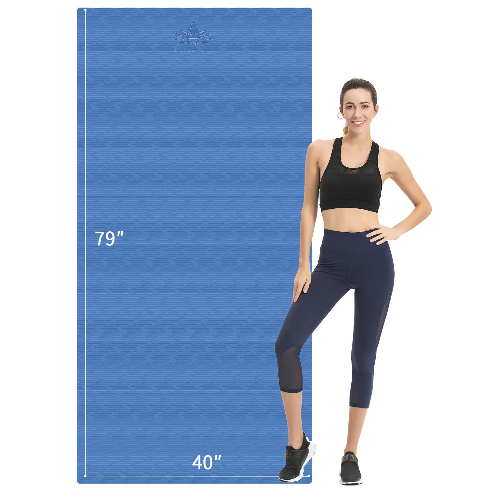Photo 1 of Hatha Yoga Extra Long TPE Yoga Mat 79" x 40” x 1/2" Thick Non-slip Exercise Mat for Home Gym Use, Yoga, Pilates, Fitness & Workouts (Blue)