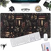 Vintage Plant Desk Mat Gaming Large Mouse Pad, Vintage Books Gothic Desk Pad Bookcase Mouse Mat XXL Laptop Keyboard Pad, Laptop Keyboard Mousepad Aesthetic Accessories for Women 31.5" X 15.7"