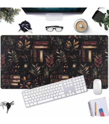 Nasdalgias Dark Academia Desk Mat Mouse Pad XXL Extended Large Gaming Desk Pad Mousepad, Mystical Green Plant Computer Laptop Keyboard and Mouse Mat, Desktop Decor for Women Girl Office 31.5x15.7 in