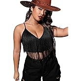 Women Plus Size Cowgirl Fringe Crop Top - Western Country Concert Outfit Rave Festival Tank Tassel Boho Rodeo Shirt
