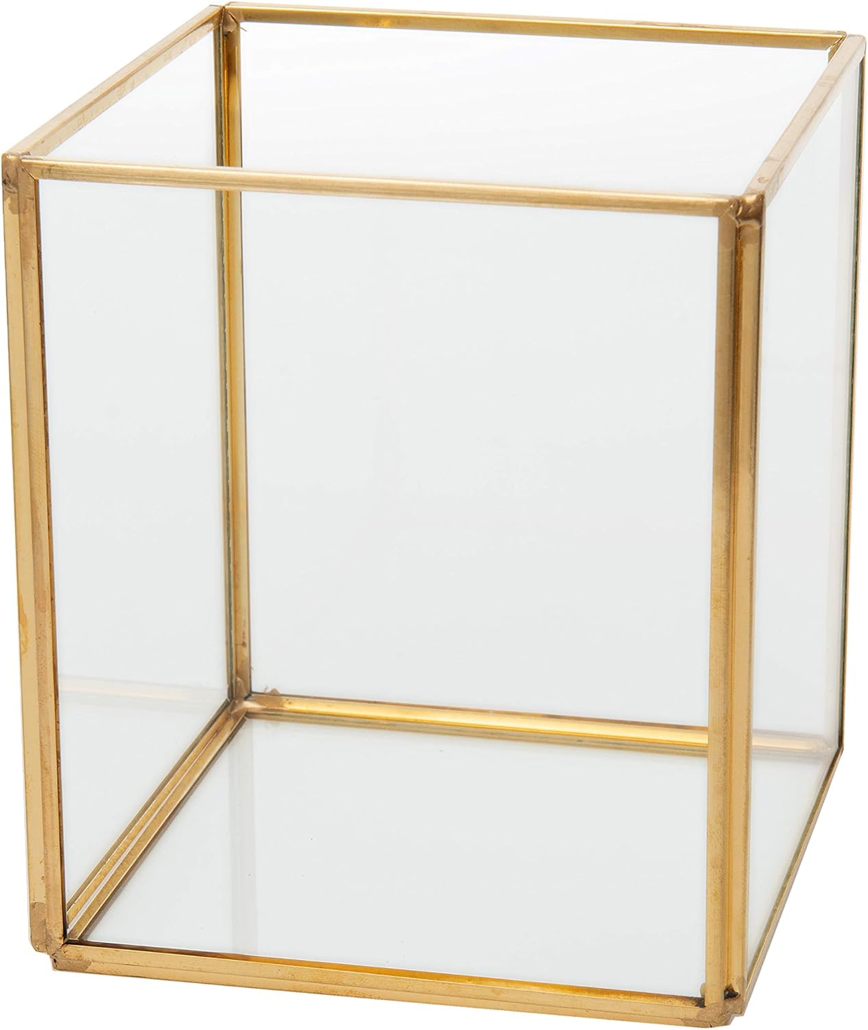 Kusso Glass Terrarium With Gold Metal Edges - Square Indoor Planter for Air Plants Succulents & Cactus, Geometric-Style - Image 4