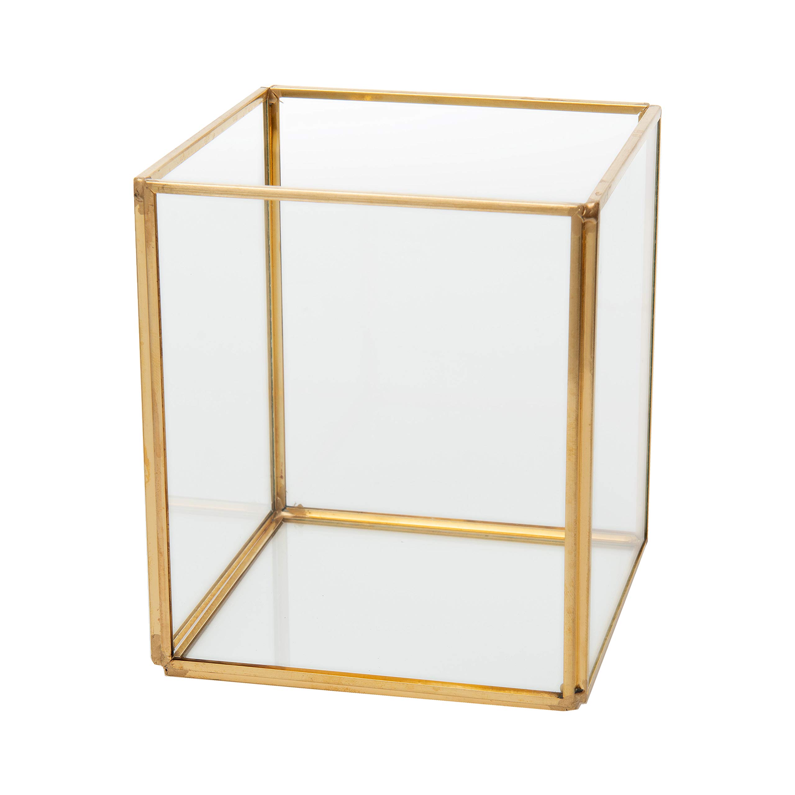 Kusso Glass Terrarium With Gold Metal Edges - Square Indoor Planter for Air Plants, Succulents & Cactus, Geometric-Style