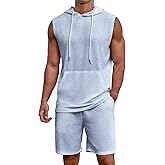 Uni Clau Men's Short Sleeve Summer Tracksuit Hooded Tanks Tops Sweatsuit 2 Piece Casual Sports Shorts Set