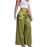 XNMHL Wide Leg Cargo Pants for Women High Waist Shiny Trousers with Pockets