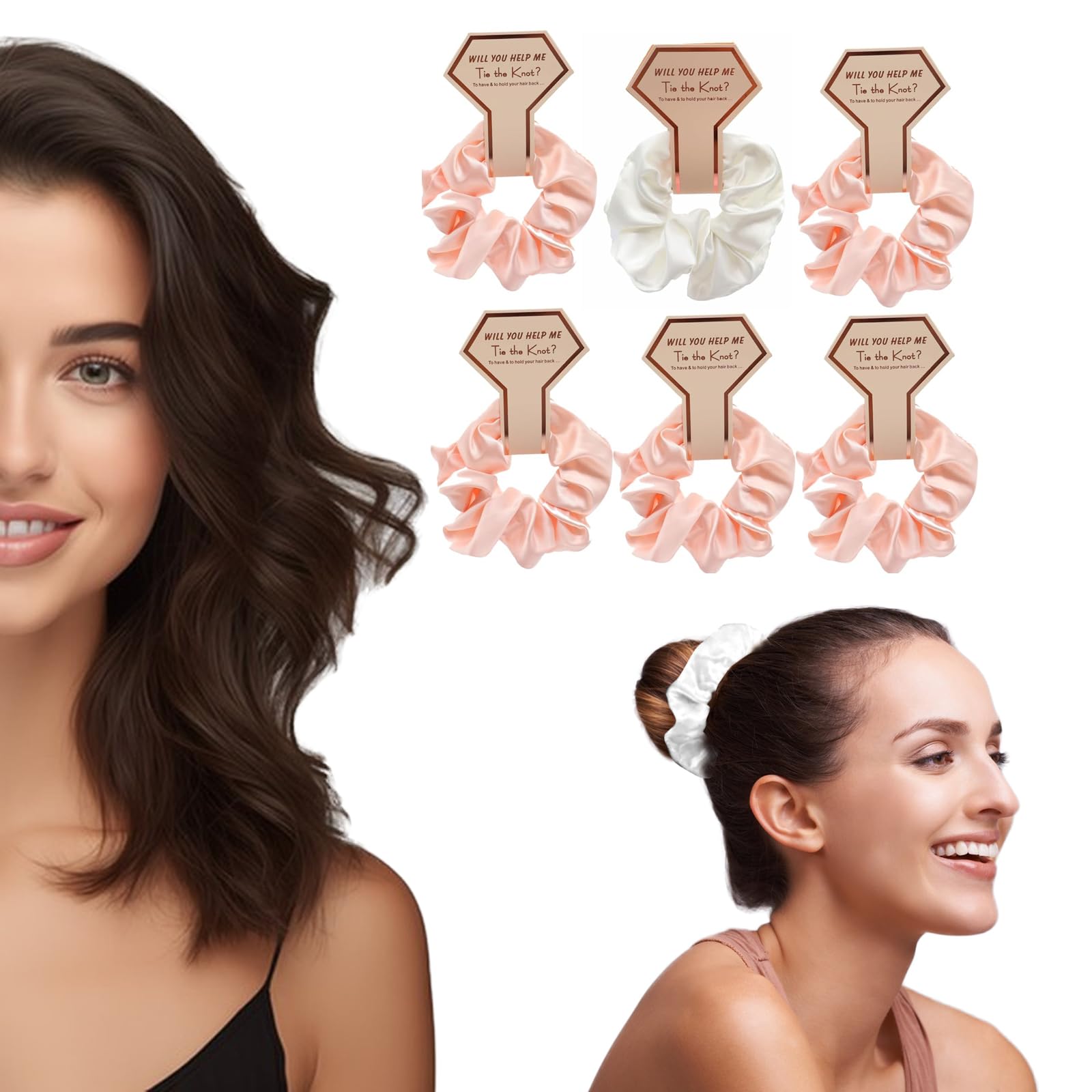 OWITER 6pcs Hair Scrunchies for Women Satin Scrunchies for Bridesmaids,Hair Ties No Damage Hair Ties (Blush)