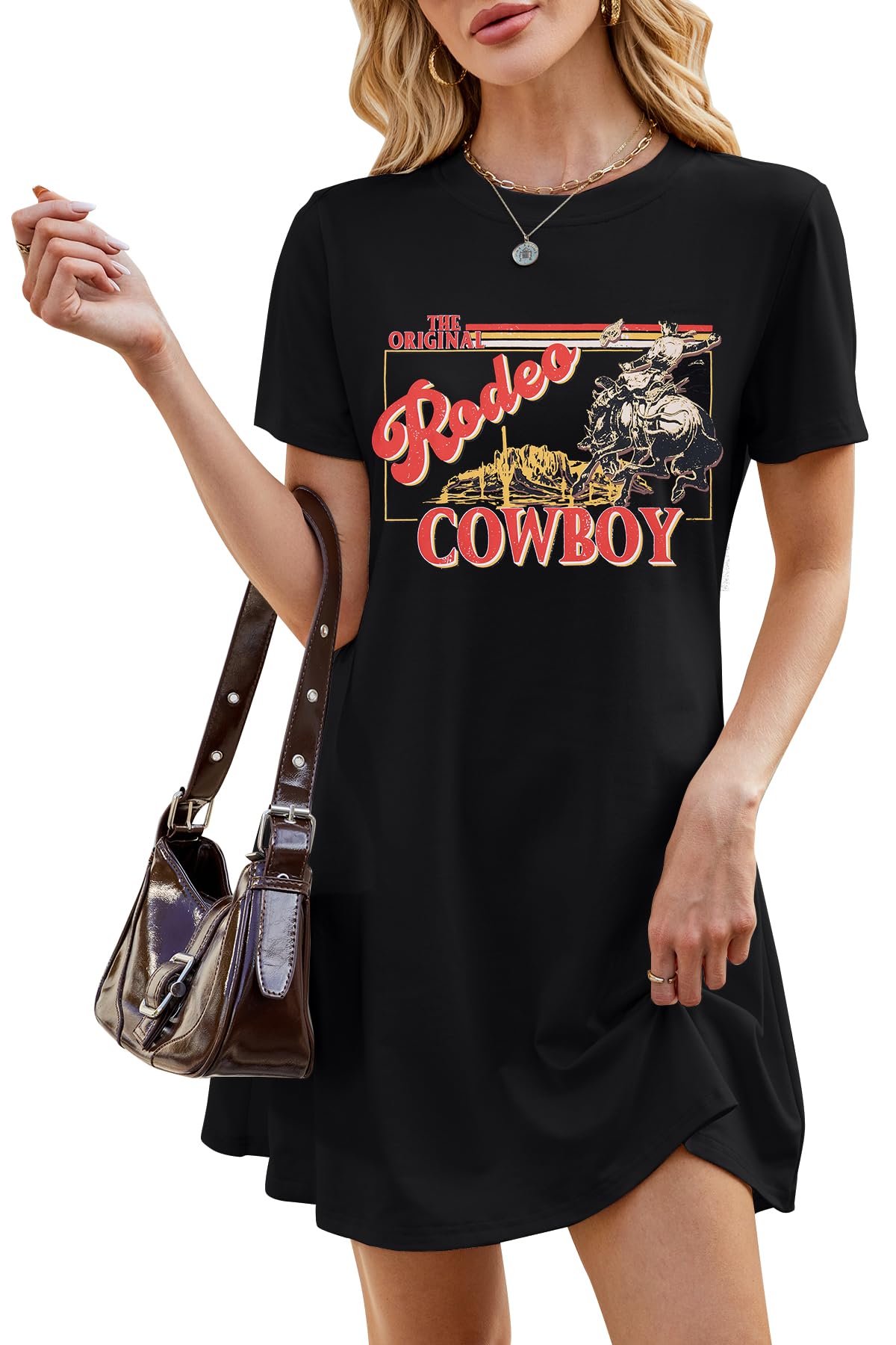 Photo 1 of Cowgirl Western Dress for Women Rodeo Cowboy Graphic Tees Vintage Country Western Outfits Casual Short Sleeve Dresses Black medium 