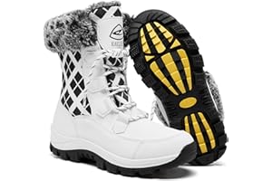 EARLDE Women’s Snow Boot With Waterproof Lace Up Mid-Calf Outdoor Winter Deep Tread Rubber Sole