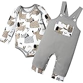 BAVADER Baby Boy Clothes Long Sleeve Animal Plaid Romper + Overalls Infant Boy Clothes 2PCS Fall Winter Outfits