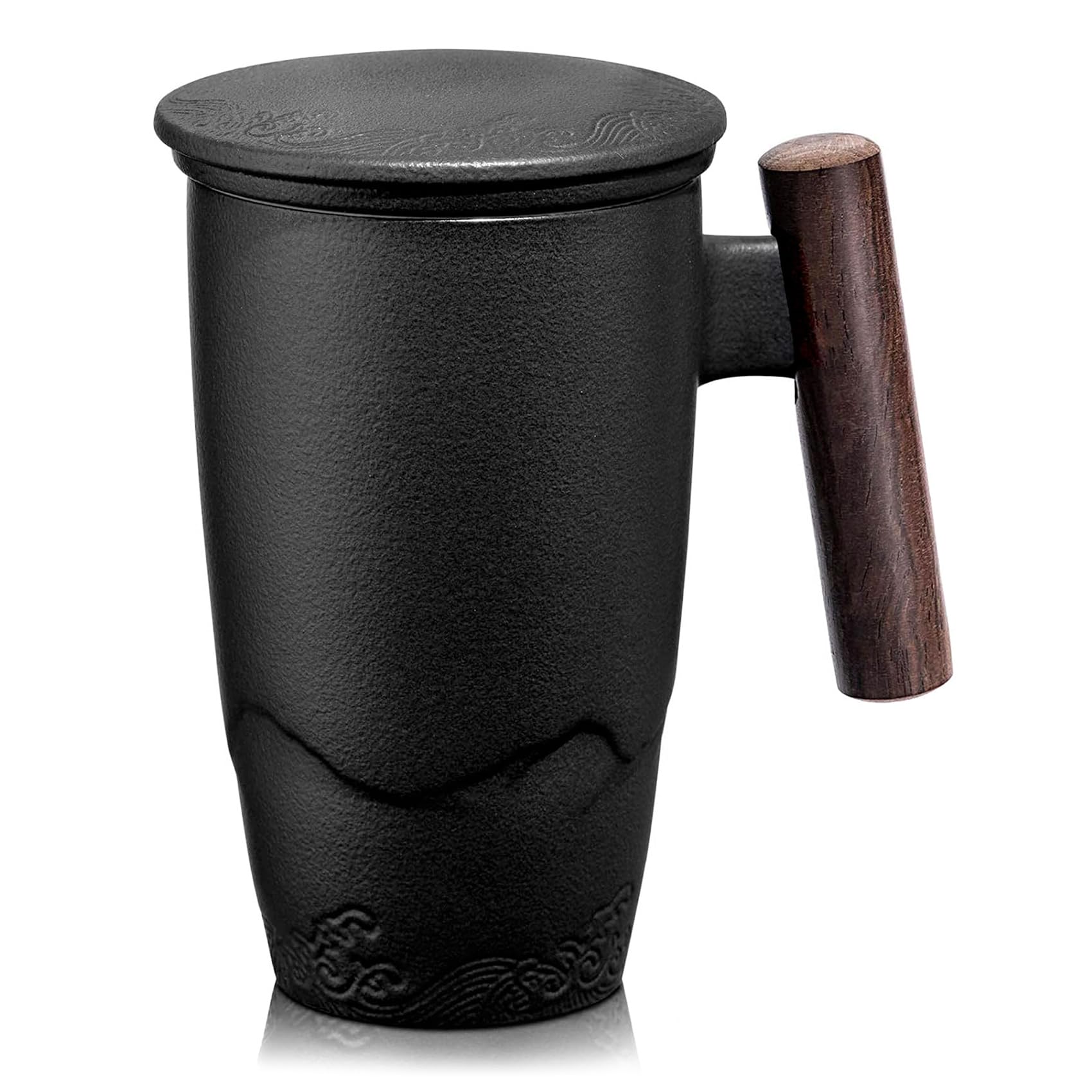 Photo 1 of (missing lid) suyika Tomotime Ceramic Tea Cup with Infuser and Lid Tea Mugs Wooden Handle 400ml/13.5oz Black