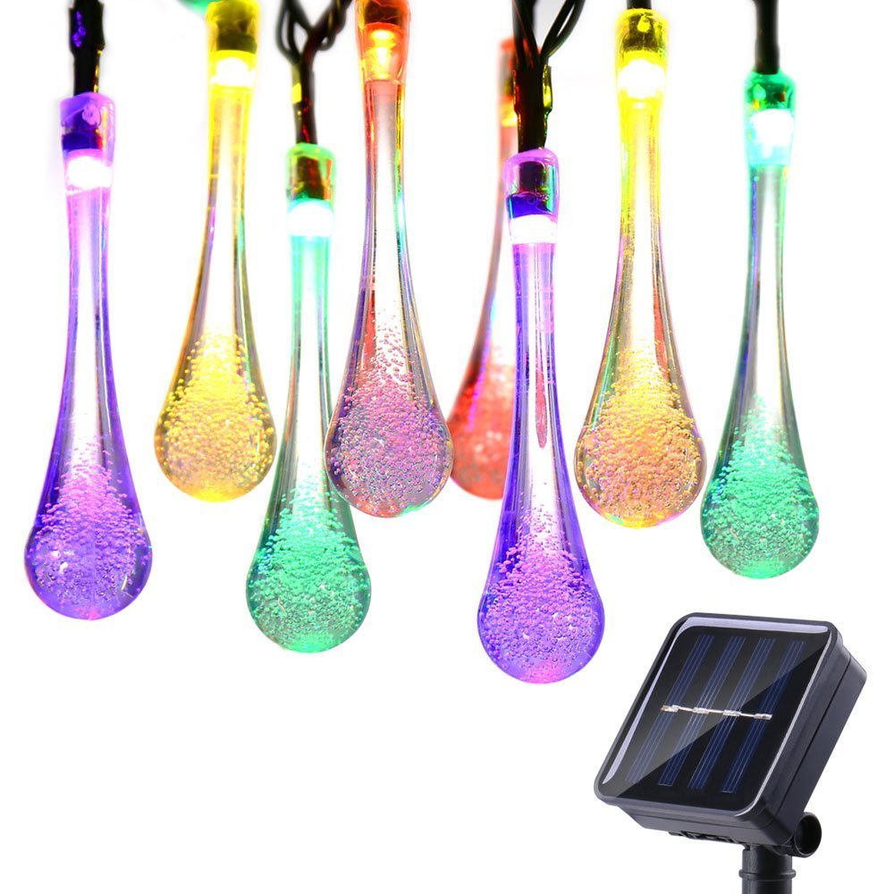 KINGCOO Outdoor Solar String Light, 20ft 30LEDs Waterproof Fairy WaterDrop Lights Decorative Ambiance Lighting for Garden, Outdoor, Patio, Lawn and Holiday Decorations (Multi-Color)