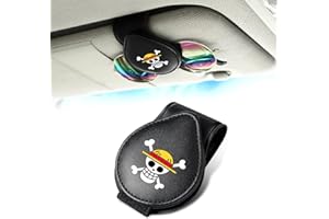 FLYEEGO Sunglass Holder for Car Visor, for Anime Skull Skeleton Magnet Sunglasses Holder for car, Cartoon Leather Car Sunglass Holder, Visor Sunglass Holder with Glasses Cards