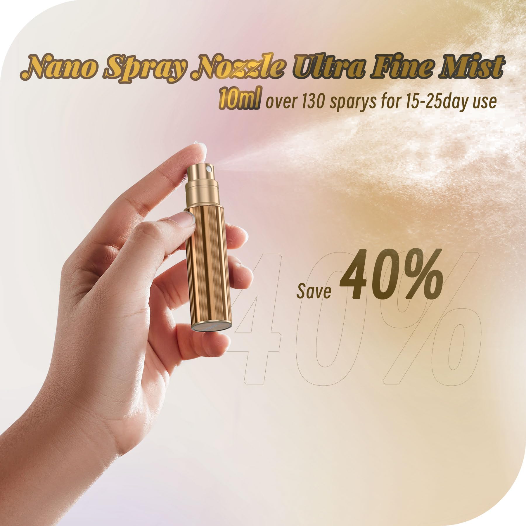10ml Perfume Atomizer Travel Refillable,Bottom-Filling Fragrances Perfumes Bottle,Mini Cologne Dispenser, Portable Sprayer Pocket Size for Women Men Cruise Car Trip Gift 0.34oz (Gold)