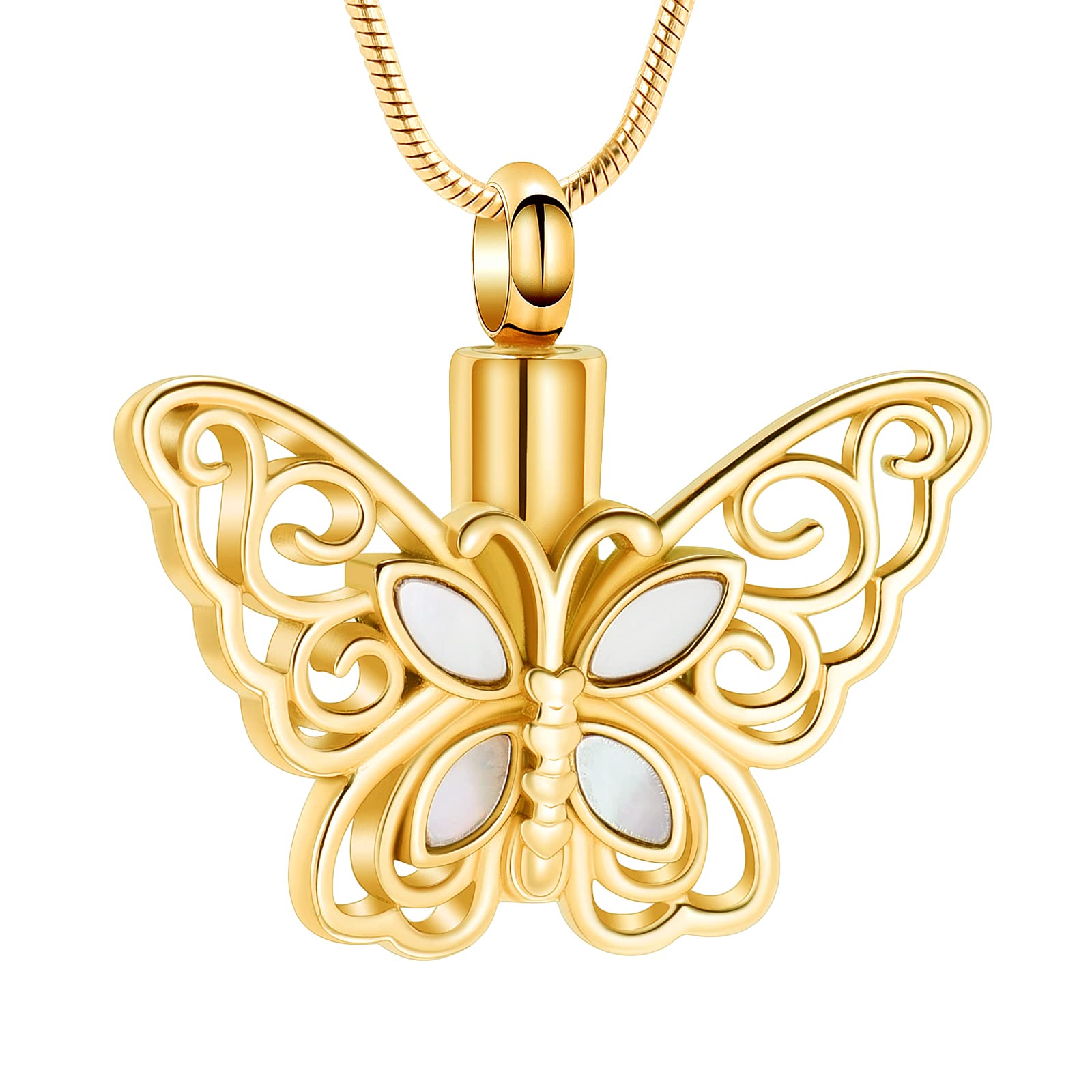 VCCWYQK Cremation Jewelry Butterfly Urn Necklace for Ashes Stainless Steel Keepsake Memorial Urn Locket for Adult Ashes (Gold)