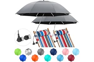 NBtoUS 2 PACK Beach Umbrella with Clamp, 360 ° Adjustable Umbrellas for Chair, UPF50+ Umbrella for Beach Chair, Patio Chair, Wheelchair, Camping Chair, Golf Carts (Chair Not Included)