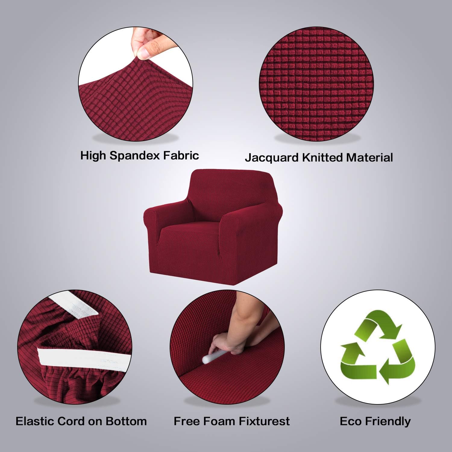 Stretch Chair Slipcover Sofa Cover Furniture Protector Cover High Spandex Small Checks Knitted Jacquard Sofa Cover Chair Covers for Living Room (Armchair 32"-48", Grey): Kitchen & Dining