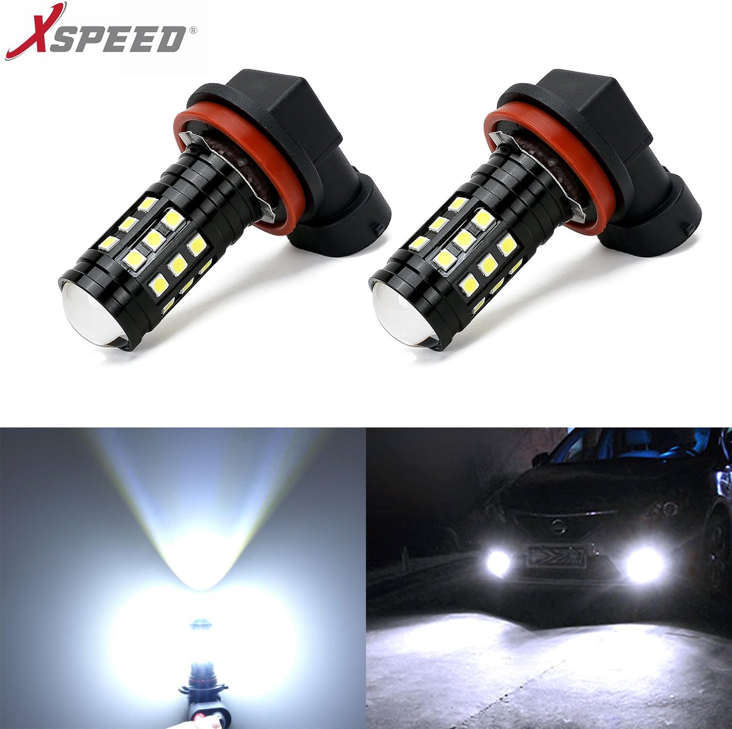 xSpeed Lighting H11 LED Fog Light Bulbs 2800 Lumens Extremely Bright High Power 27-SMD 3030-Chips H8 LED Fog Light bulb H16 LED Fog Lights Replacement Xenon White 6000k