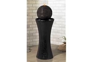 Dark Sphere Modern Zen Outdoor Floor Water Fountain 30" High with LED Light Bubbler Pillar for Garden Patio Backyard Deck Home Lawn Porch House Relaxation Exterior Balcony - John Timberland