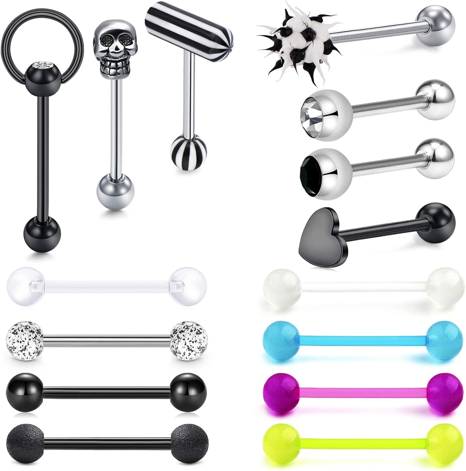 Longita 14G Tongue Rings Surgical Steel Plastic Tongue Piercing Barbell