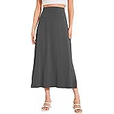 GYS Bamboo Viscose Skirts for Women Midi Length Flowy High Waisted Summer Knit Long Skirts with Slit