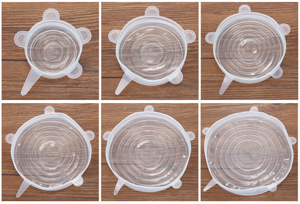Denshine Silicone Stretch Lids 6 Pack Reusable Durable and Expandable Food Wrap Seal Covers Fit Various Sizes and Shapes of Containers for keep food fresh, Dishwasher and Freezer Safe