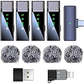 ZERFUN 4 Wireless Lavalier Microphone for iPhone Android Phone PC, Pro Lapel Mic System with USB-C/Lightning, 48KHz 24Bit, Noise Cancelling, Reverb for Video Recording Podcast Stream Vlog