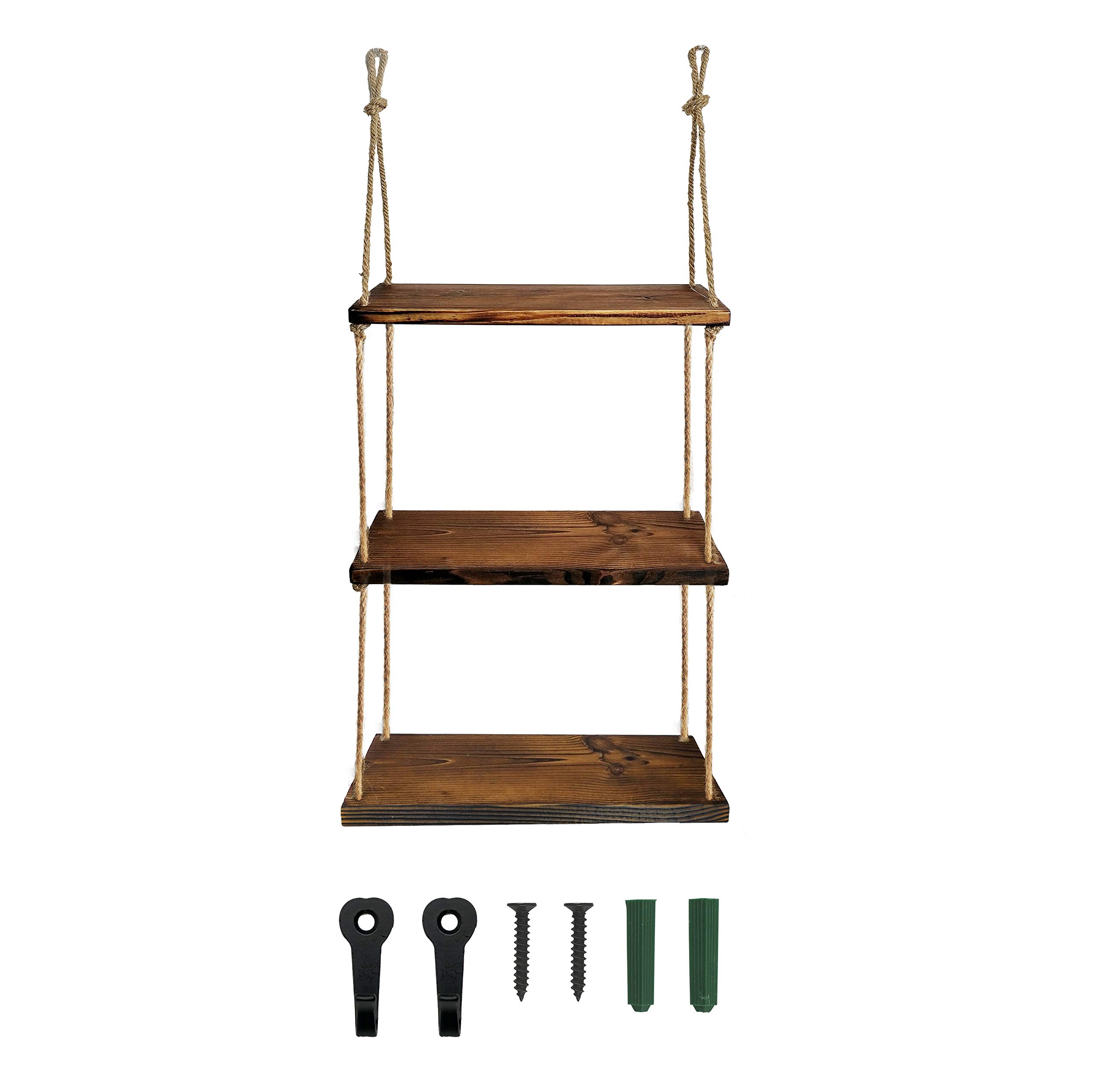 KOLYMAX Hanging Shelves for Wall Rope Hanging Plant Shelf Rustic Wood Floating Shelf for Bathroom Bedroom Farmhouse Home Décor