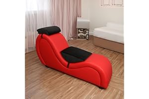 LOUIS DONNÉ Yoga Chaise Lounge Chair for Stretching Relaxation Exercise, Ergonomic S Curved Chaise Lounge, Modern Faux Leather Curved Chaise Lounge for Bedroom, Living Room (Red)