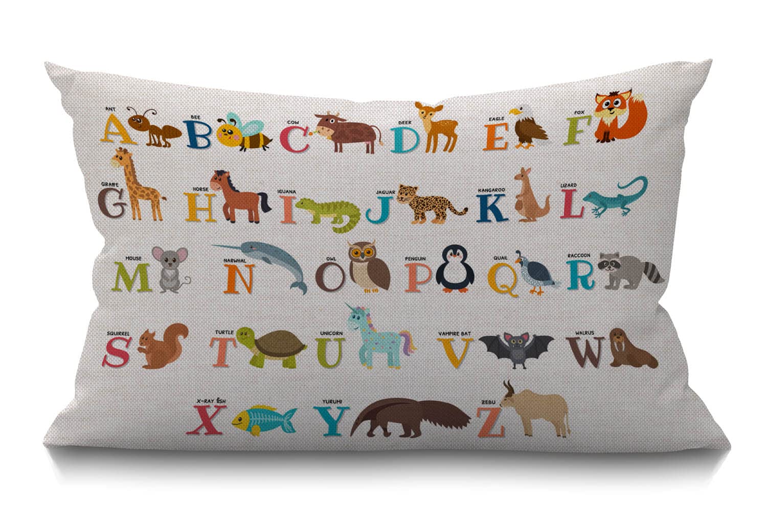 12X20 Inches Cushion Cover Rustic Farmhouse Decor Alphabet Cute Zoo with Animals Pillowcases Cotton Linen Alphabet Cute Zoo with Animals Throw Pillow Case Pillow Cover for Sofa Couch Bedro 30 x 50 cm