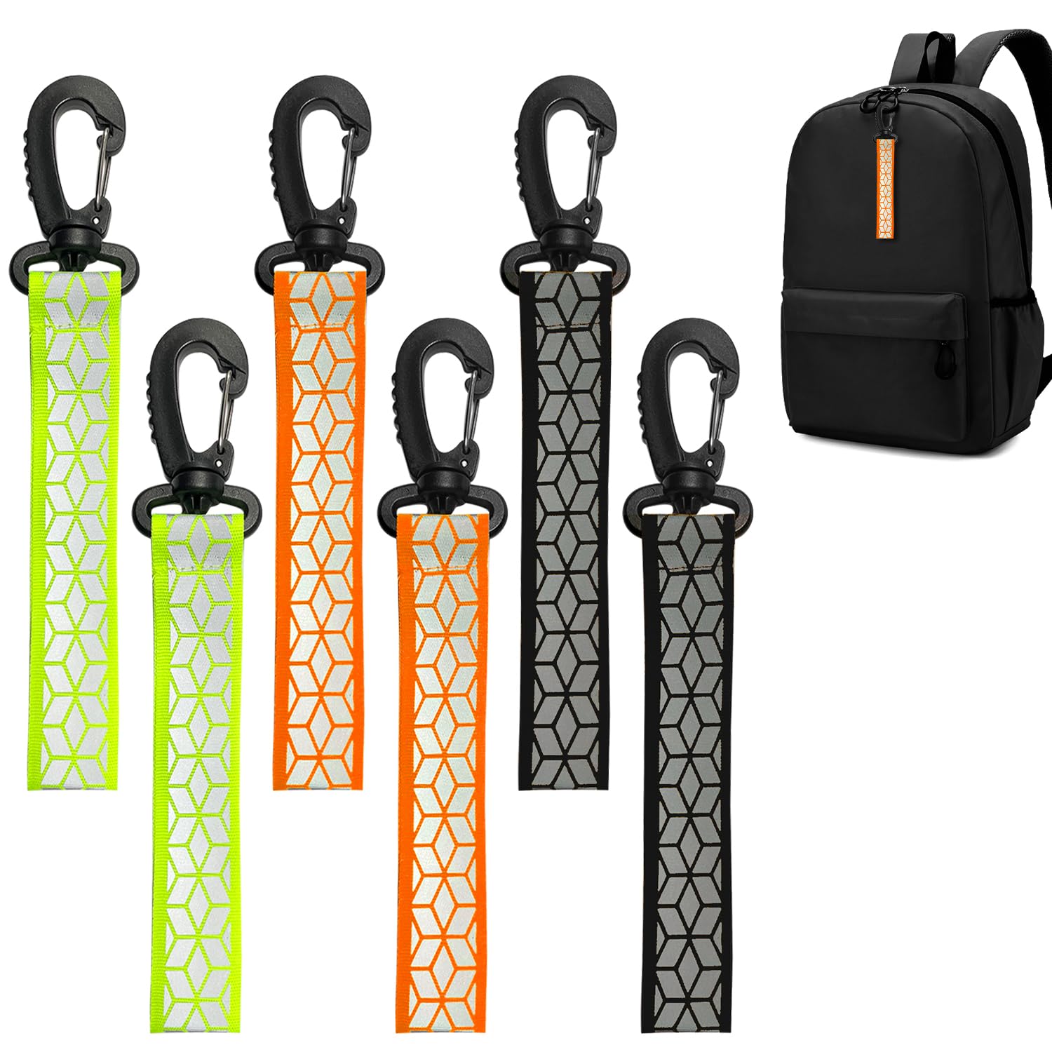 REEKNOKOL 6Pcs Safety Reflector Pendant, High Visibility Reflector with Chains Reflective Keyrings Waterproof Running Reflectors Bag Reflective Strap for Backpack Cycling Walking Running