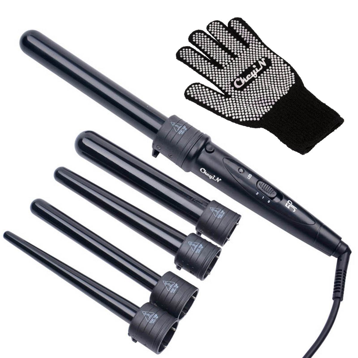 Ceramic Curling Wand, CkeyiN 5 in 1 Hair Curlers Set Temperature