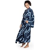 NOVICA Artisan Hand-Painted Long Kimono Patterned Robe with Pockets for Women Lightweight Loungewear from Indonesia 'Sea of Shadows'
