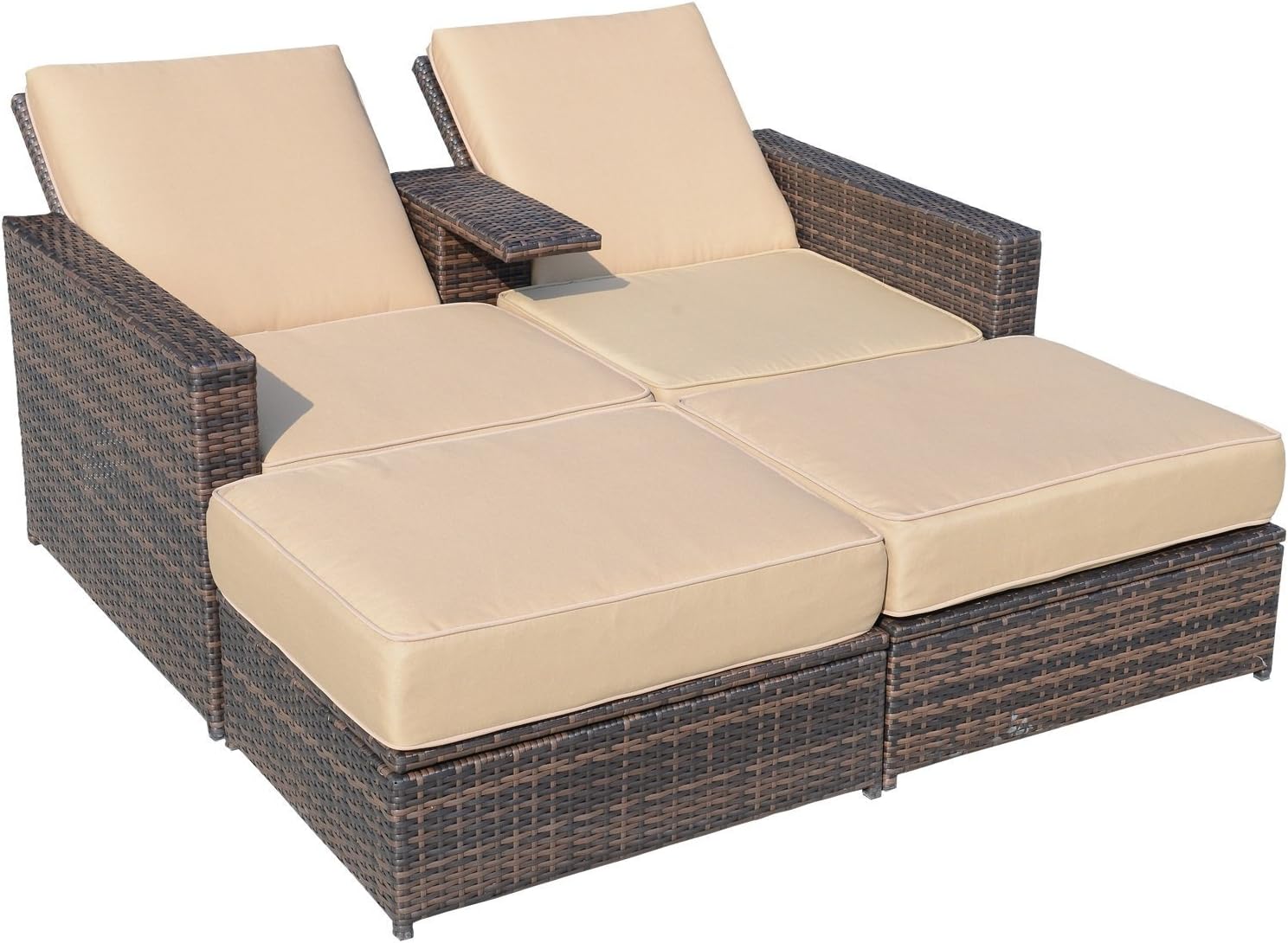 Amazon Com Outsunny 3 Piece Patio Sofa Set Recliner Lounge Ottoman Loveseat Rattan Outdoor Garden Outdoor