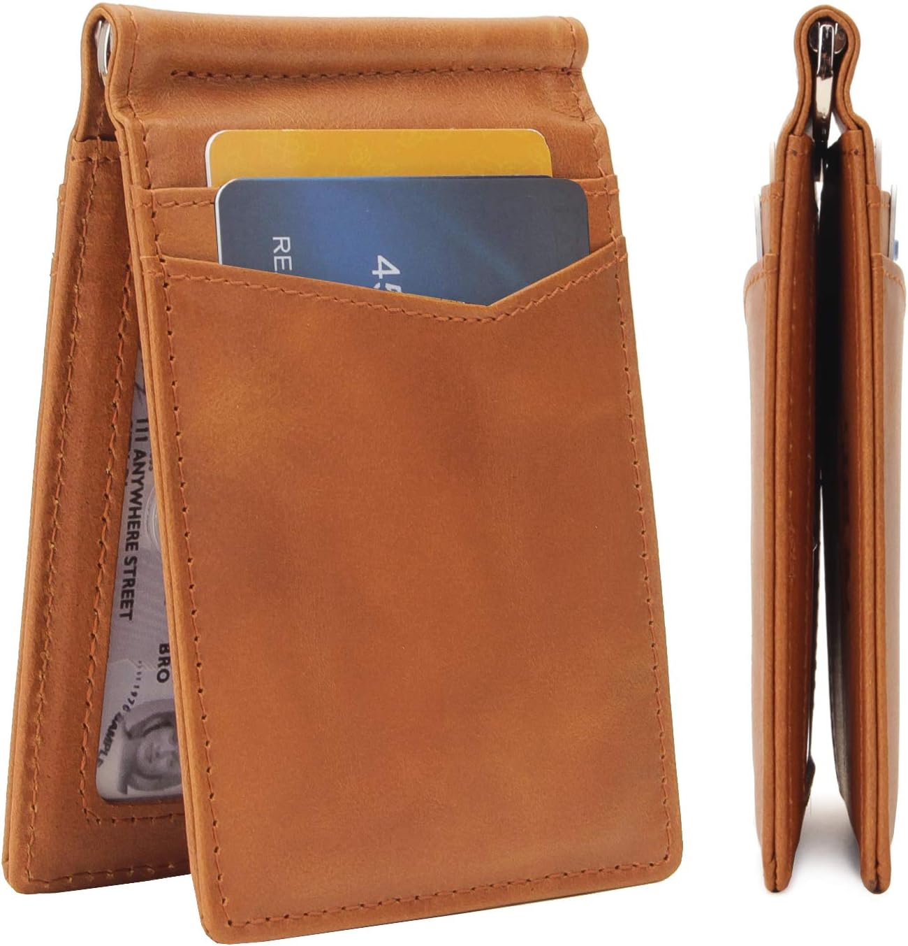 RFID Blocking Leather Men’s Bifold Wallet With ID Window | Men’s Wallet With Money Clip Inside | Ultra Thin, Super Slim, Minimalist Genuine Full Grain Leather Wallet with Gift Box PIEROS by Vass & Co