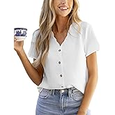 CUPSHE Women Summer Tops Short Sleeve Dressy Casual Business Work Blouses Office Shirts L White