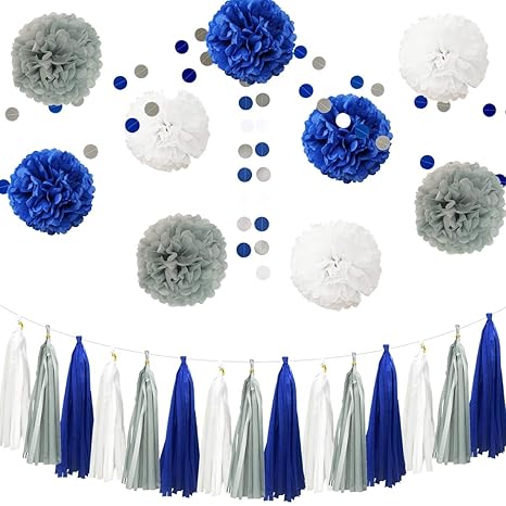 Inby 23pcs Royal Blue Gray White Baby Shower Birthday Tissue Paper