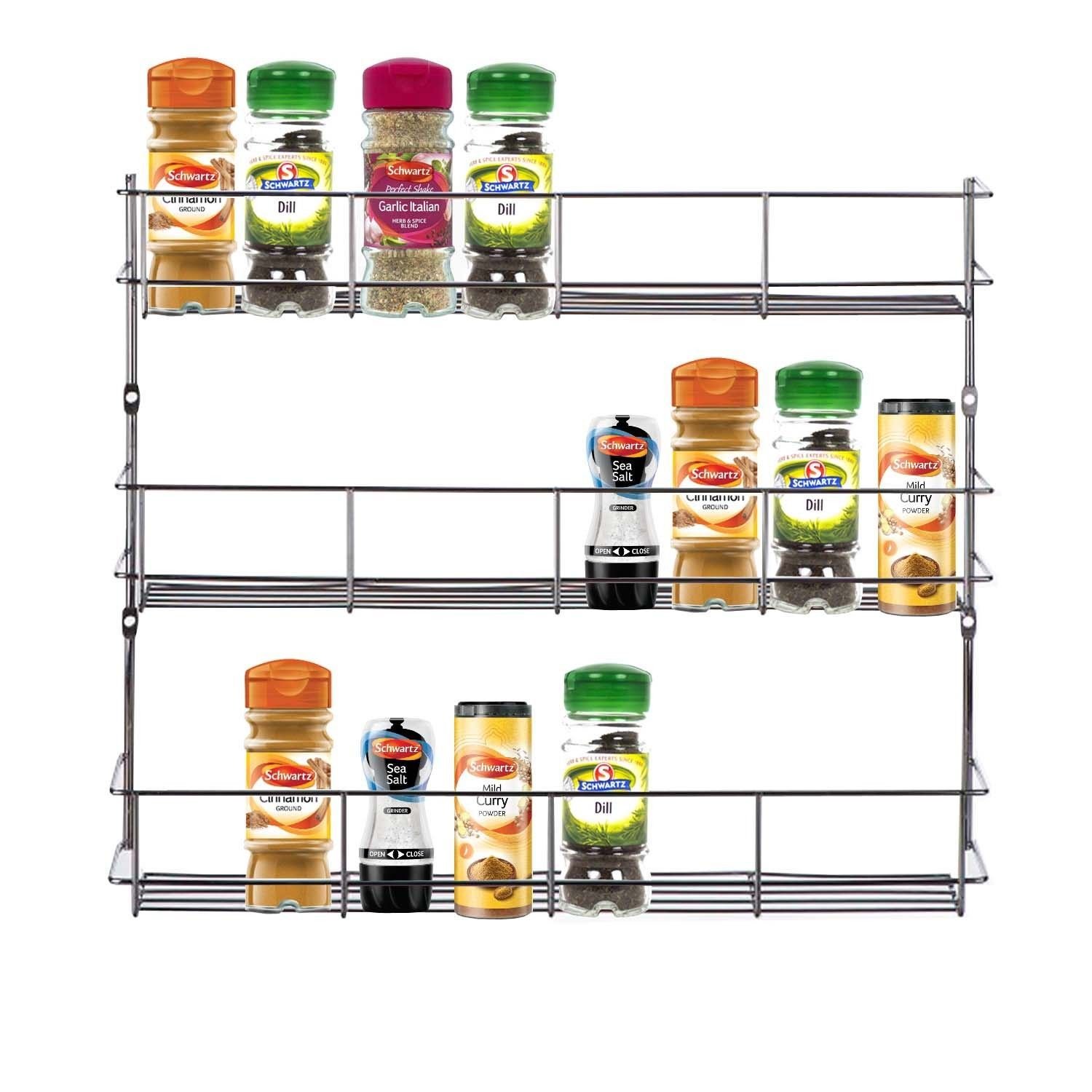 Top Home Solutions® 3 Tier Chrome Spice Rack Back of Door Spice Jar
