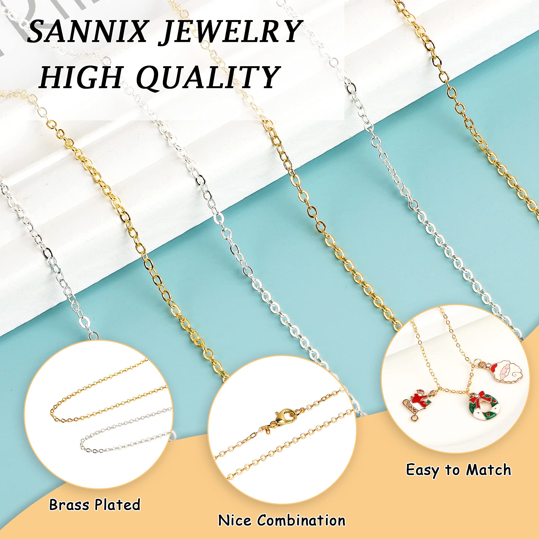 SANNIX 20 Feet Necklace Chains 1.8mm Jewelry Making Chains for Necklace Earring Bracelet Jewelry Making Supplies, Metal Chain Necklace with Lobster Clasps and Jump Rings for DIY Craft, Silver & Gold