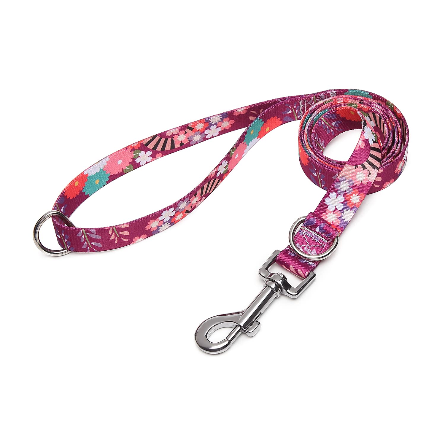 Suredoo Soft Nylon Dog Lead Leash with Colorful Patterns, Comfortable Strong Dog Training Walking Lead Leashes with 2 D-ring for Small Medium Large Dogs, (Colorful Flower)